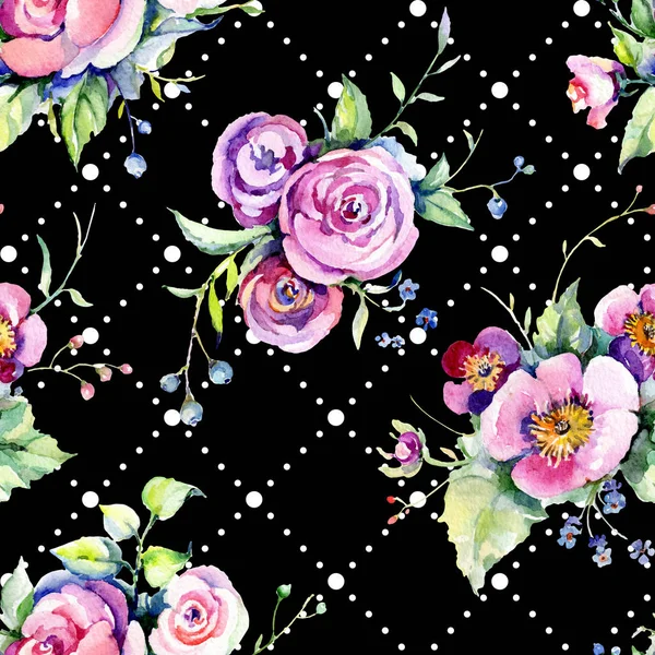 Ροζ μπουκέτο τριαντάφυλλο Loral βοτανικά λουλούδια. Σύνολο εικονογράφησης φόντου. Ομαλή μοτίβο φόντου. — Φωτογραφία Αρχείου