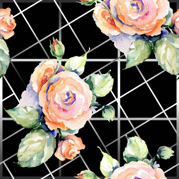 ピンクのバラの花束のローラル植物の花。●水彩背景イラストセット。シームレスな背景パターン. — ストック写真