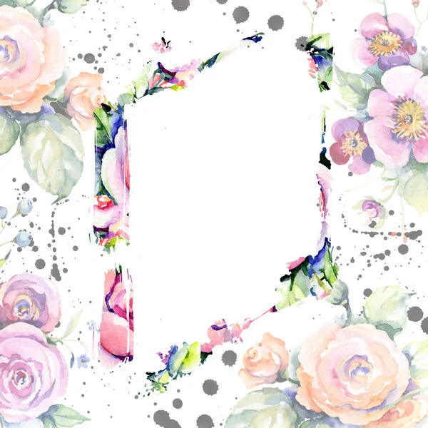 Pink rose bouquet loral botanical flowers. Watercolor background illustration set. Frame border ornament square. — Stock Photo, Image