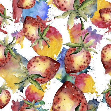 Çileksağlıklı yemek. Suluboya arka plan illüstrasyon seti. Kesintisiz arka plan deseni.