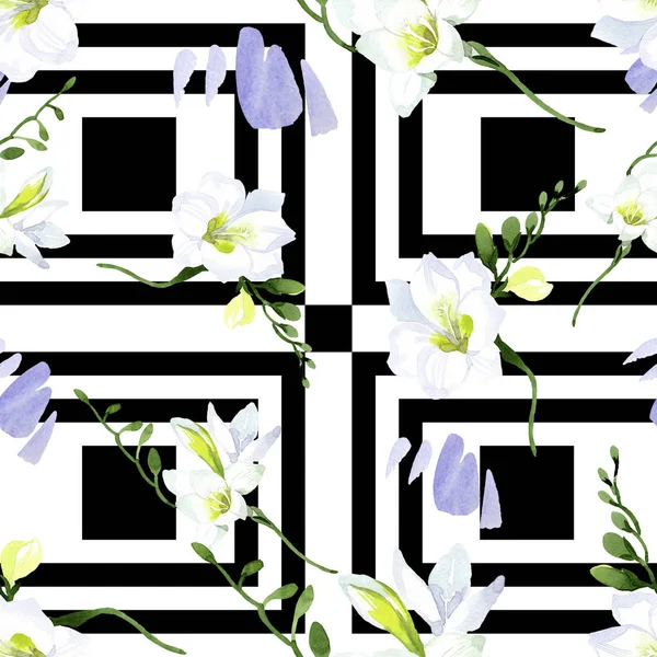 白色的菊花植物花。 水彩画背景图片集. 无缝隙背景图. — 图库照片