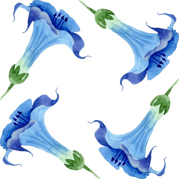 Brugmansia azul flores botánicas florales. Conjunto de ilustración de fondo acuarela. Marco borde ornamento cuadrado . — Foto de Stock