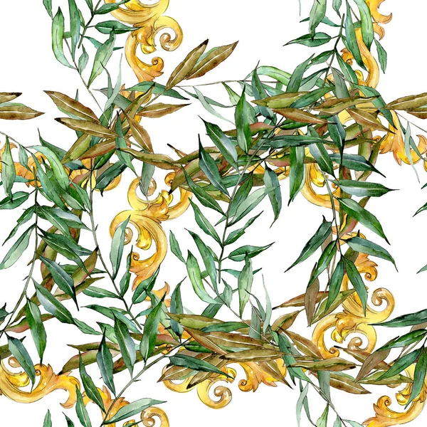 Ветки зеленой ивы. Набор акварельных фонов. Бесшовный рисунок фона . — стоковое фото