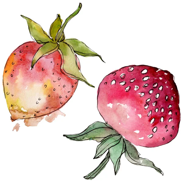 Aardbei gezond voedsel in een aquarel stijl geïsoleerd. Aquarel achtergrond set. Geïsoleerde Berry illustratie element. — Stockfoto