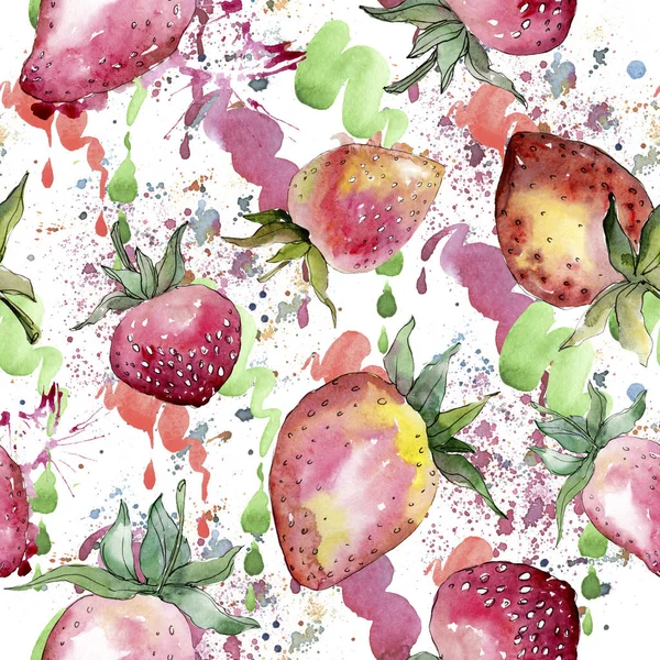 Erdbeere gesunde Ernährung. Aquarell Hintergrundillustration Set. nahtloses Hintergrundmuster. — Stockfoto