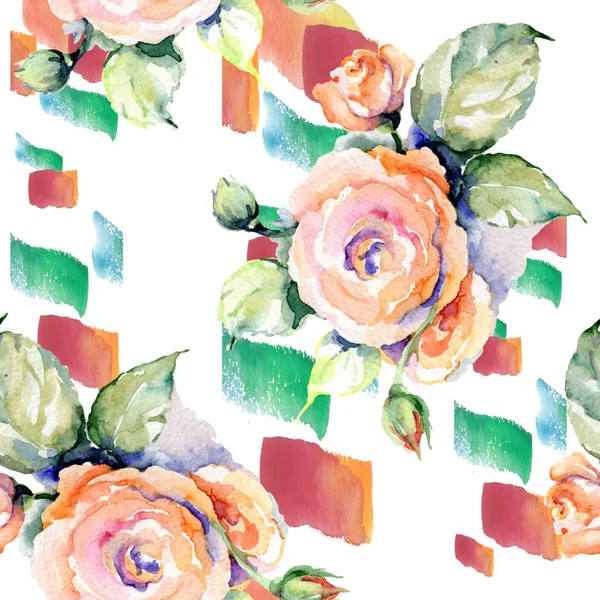 Pink rose bouquet loral botanical flowers. Watercolor background illustration set. Seamless background pattern. — Stock Photo, Image