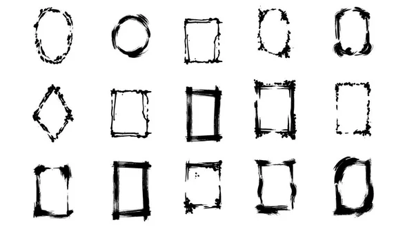Conjunto de marcos de cepillo seco. Tinta grabada en blanco y negro. Elemento de ilustración de marco aislado . — Vector de stock