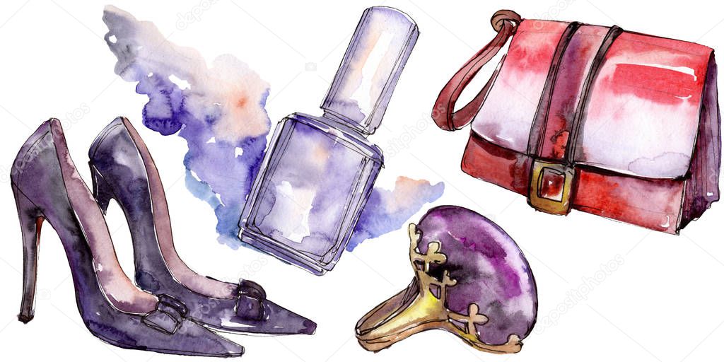 Fashionable sketch glamour illustration in a watercolor style isolated element. Watercolour background set.