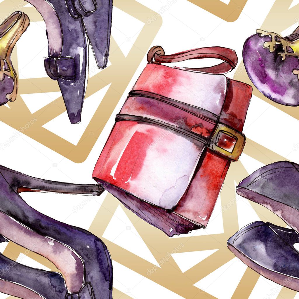 Fashionable sketch in a watercolor style isolated element. Watercolour illustration set. Seamless background pattern.