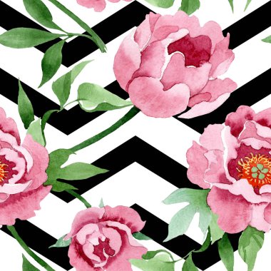 Koyu kırmızı şakayık çiçek botanik çiçekler. Suluboya arka plan illüstrasyon seti. Kesintisiz arka plan deseni.