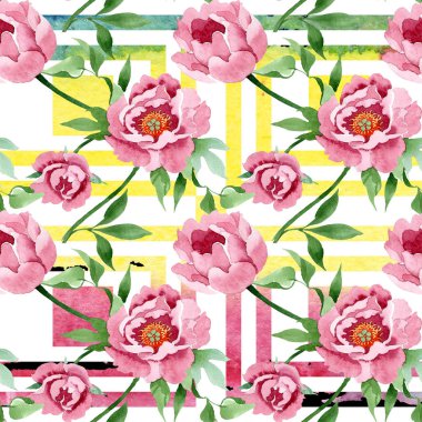 Koyu kırmızı şakayık çiçek botanik çiçekler. Suluboya arka plan illüstrasyon seti. Kesintisiz arka plan deseni.