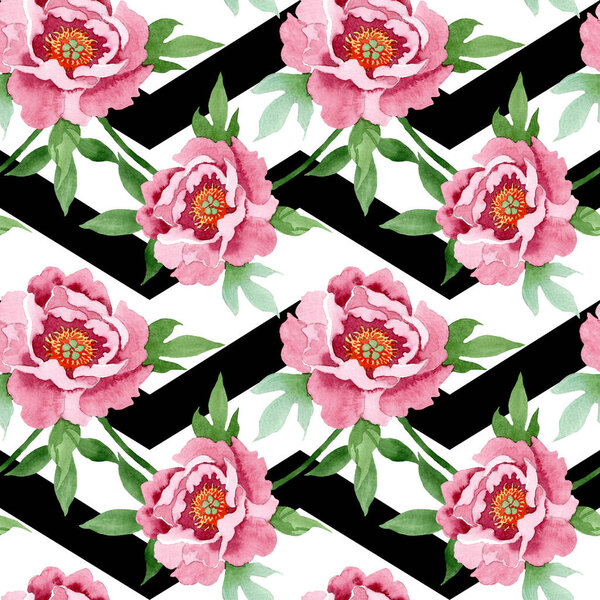 Dark red peony floral botanical flowers. Watercolor background illustration set. Seamless background pattern.