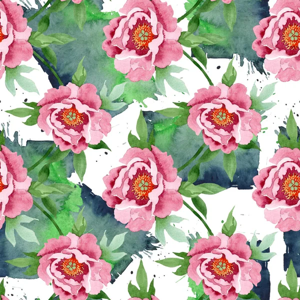 Fleurs botaniques florales pivoine rouge foncé. Ensemble d'illustration de fond aquarelle. Modèle de fond sans couture . — Photo