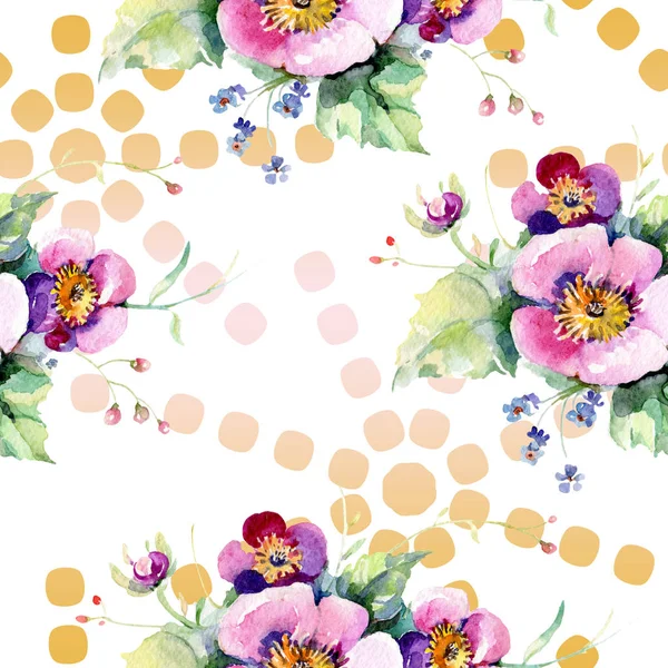 Pink rose bouquet loral botanical flowers. Watercolor background illustration set. Seamless background pattern. — Stock Photo, Image