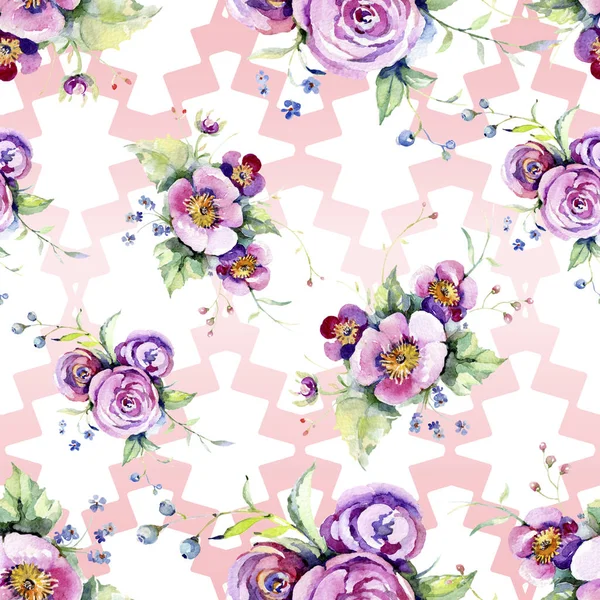 Pink rose bouquet loral botanical flowers. Watercolor background illustration set. Seamless background pattern. — Stock Photo, Image