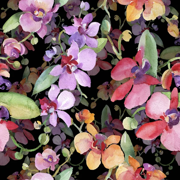 Květinové botanické květy. Vodný obrázek pozadí-barevný. Bezespání vzorek pozadí. — Stock fotografie
