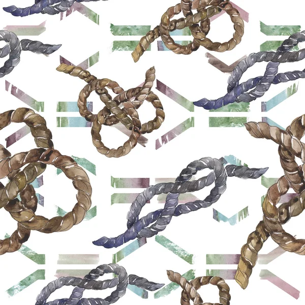 Set of sea rope nots. Watercolor background illustration set. Seamless background pattern. — Stock Photo, Image