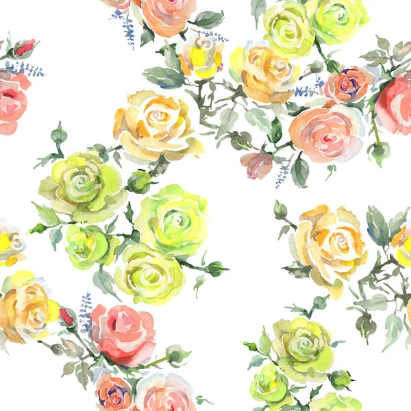 Rosenstrauß blühende botanische Blumen. Aquarell Hintergrundillustration Set. nahtloses Hintergrundmuster. — Stockfoto