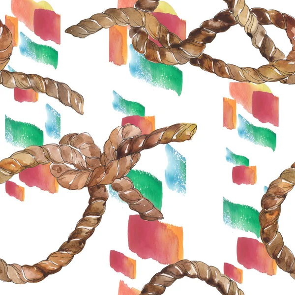 Set di tacchetti di corda di mare. Acquerello sfondo illustrazione set. Modello di sfondo senza soluzione di continuità . — Foto Stock