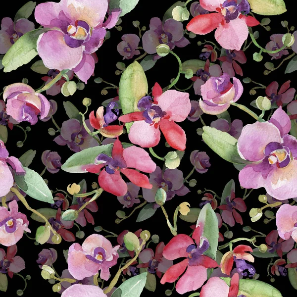 Bouquets do Orchid flores botânicas florais. Conjunto de ilustração de fundo aquarela. Padrão de fundo sem costura . — Fotografia de Stock