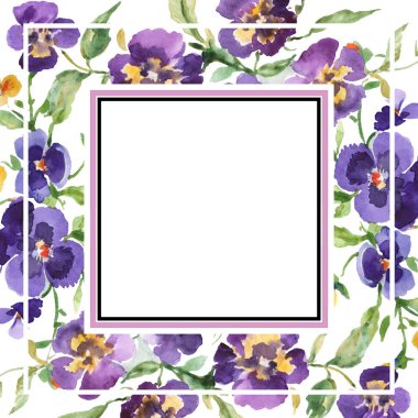 Buket çiçek botanik çiçekler. Suluboya arka plan illüstrasyon küme. Çerçeve kenarlığı süsleme Meydanı.