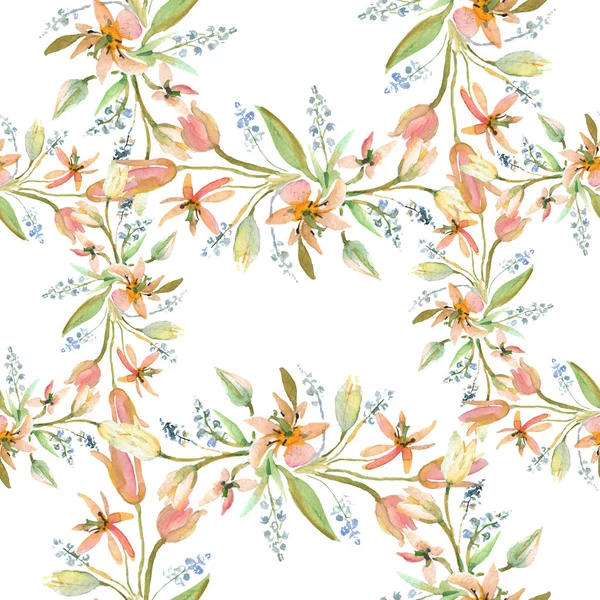 Boeket bloemen botanische bloemen. Aquarel achtergrond illustratie set.. Naadloos achtergrond patroon. — Stockfoto