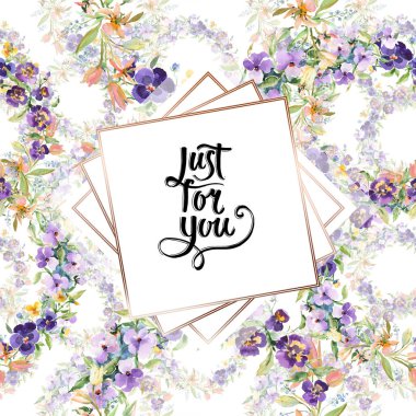 Buket çiçek botanik çiçekler. Suluboya arka plan illüstrasyon küme. Çerçeve kenarlığı süsleme Meydanı.