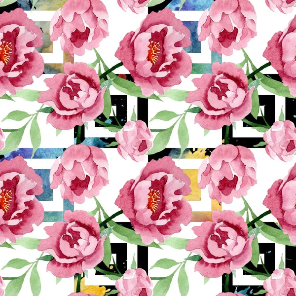 Dark red peony floral botanical flowers. Watercolor background illustration set. Seamless background pattern. — Stock Photo, Image