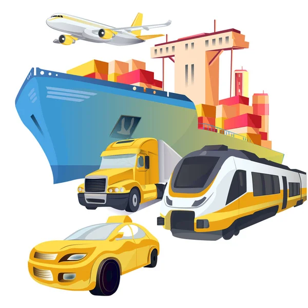 Vector szállítás logisztika és a szállítás. Globális futár-kézbesítési szolgáltatások. Gravírozott tinta művészet. — Stock Vector