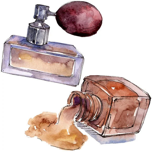 Perfume and nailpolish sketch glamour illustration in a watercolor style isolated element. Watercolour background set. — Stock Photo, Image