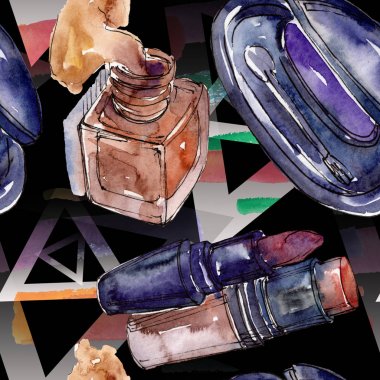 Moda kroki glamour çizimde bir suluboya stil izole öğesi. Sorunsuz arka plan deseni.