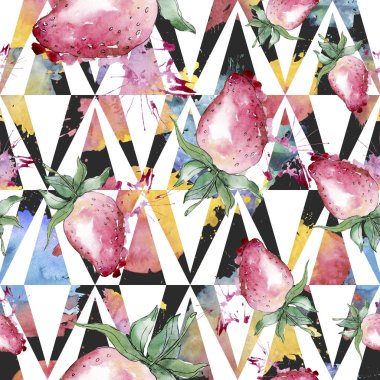 Çileksağlıklı yemek. Suluboya arka plan illüstrasyon seti. Kesintisiz arka plan deseni.