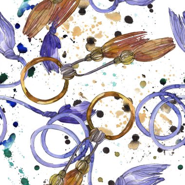 Halat ve püsküller bir suluboya tarzı izole eleman glamour illüstrasyon kroki. Kesintisiz arka plan deseni.