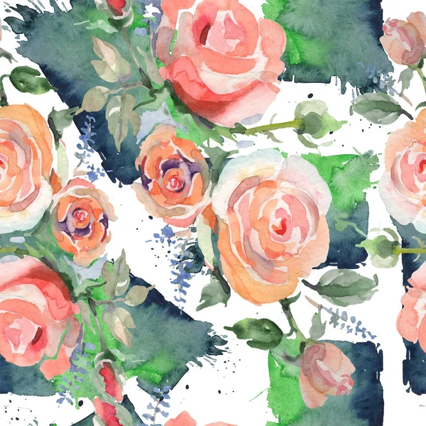 Rose buquê flores botânicas florais. Conjunto de ilustração de fundo aquarela. Padrão de fundo sem costura . — Fotografia de Stock