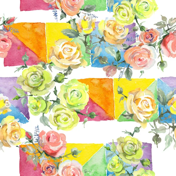 Bouquet de roses fleurs botaniques florales. Ensemble d'illustration de fond aquarelle. Modèle de fond sans couture . — Photo