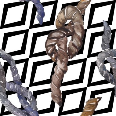 Deniz halatları seti. Suluboya arka plan illüstrasyon seti. Kesintisiz arka plan deseni.