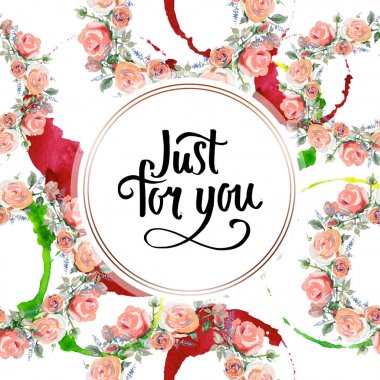 Gül buketi çiçek botanik çiçekleri. Suluboya arka plan illüstrasyon seti. Çerçeve kenarlık süs karesi.