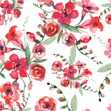 Buket irises çiçek botanik çiçekleri ile. Suluboya arka plan illüstrasyon seti. Kesintisiz arka plan deseni.