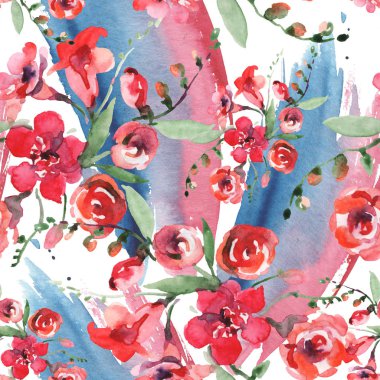 Buket irises çiçek botanik çiçekleri ile. Suluboya arka plan illüstrasyon seti. Kesintisiz arka plan deseni.