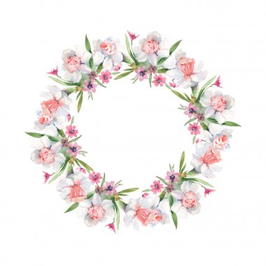 Buket çiçek botanik çiçekler. Suluboya arka plan illüstrasyon küme. Çerçeve kenarlığı süsleme Meydanı.