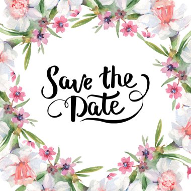 Buket çiçek botanik çiçekler. Suluboya arka plan illüstrasyon küme. Çerçeve kenarlığı süsleme Meydanı.