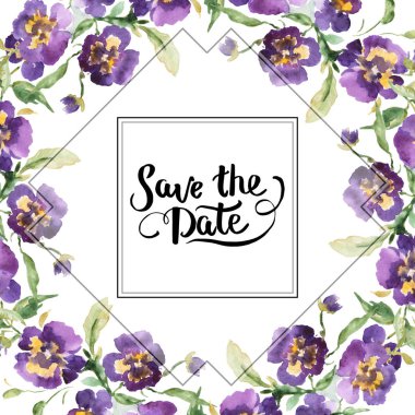 Buket çiçek botanik çiçekler. Suluboya arka plan illüstrasyon küme. Çerçeve kenarlığı süsleme Meydanı.