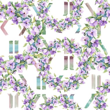 Buket çiçek botanik çiçekler. Suluboya arka plan illüstrasyon seti... Kesintisiz arka plan deseni.