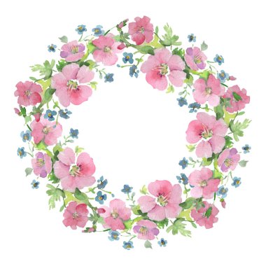 Buket çiçek botanik çiçekler. Suluboya arka plan illüstrasyon küme. Çerçeve kenarlığı süsleme Meydanı.