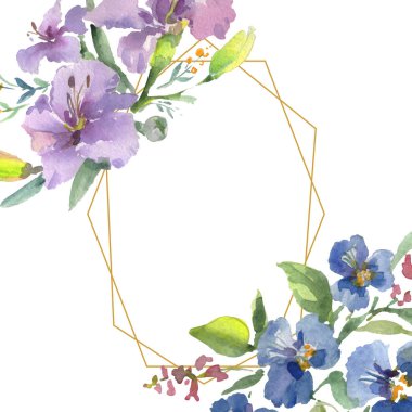 Buket çiçek botanik çiçekler. Suluboya arka plan illüstrasyon küme. Çerçeve kenarlığı süsleme Meydanı.