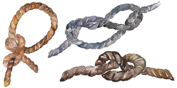 Set of sea rope nots. Watercolor background illustration set. Isolated sailing not illustration element. — Stock Photo, Image