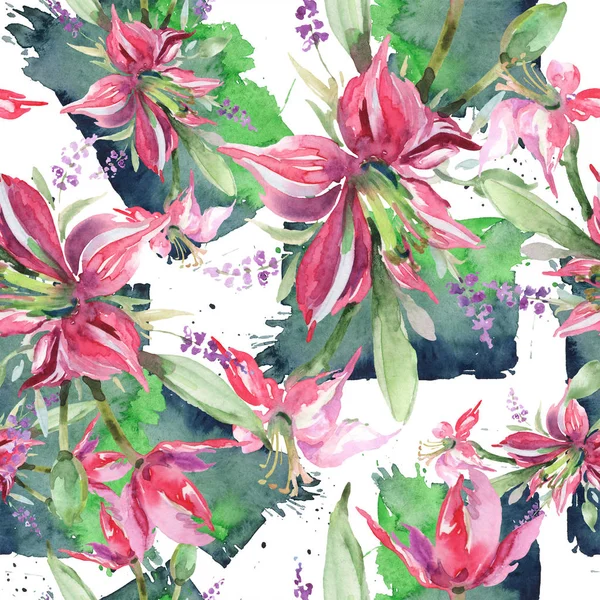Boeket met irissen bloemen botanische bloemen. Aquarel achtergrond illustratie instellen. Naadloos achtergrond patroon. — Stockfoto