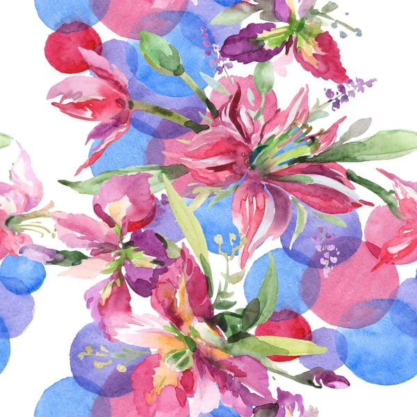 Boeket met irissen bloemen botanische bloemen. Aquarel achtergrond illustratie instellen. Naadloos achtergrond patroon. — Stockfoto