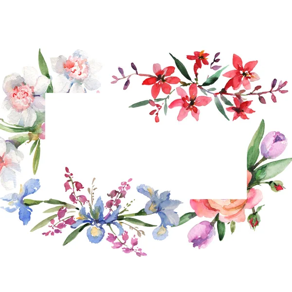 Bouquet floral botanical flowers. Watercolor background illustration set. Frame border ornament square. — Stock Photo, Image