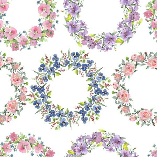 Bouquet floral botanical flowers. Watercolor background illustration set. Seamless background pattern. — Stock Photo, Image